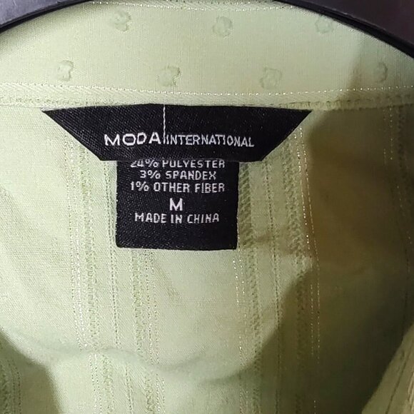 Moda Button Up Shirt Green Textured Long Sleeves Women's Medium - Picture 6 of 6